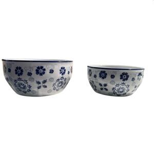 Yokohama Studio Blue White Floral Hand Painted Bowl Set of 2